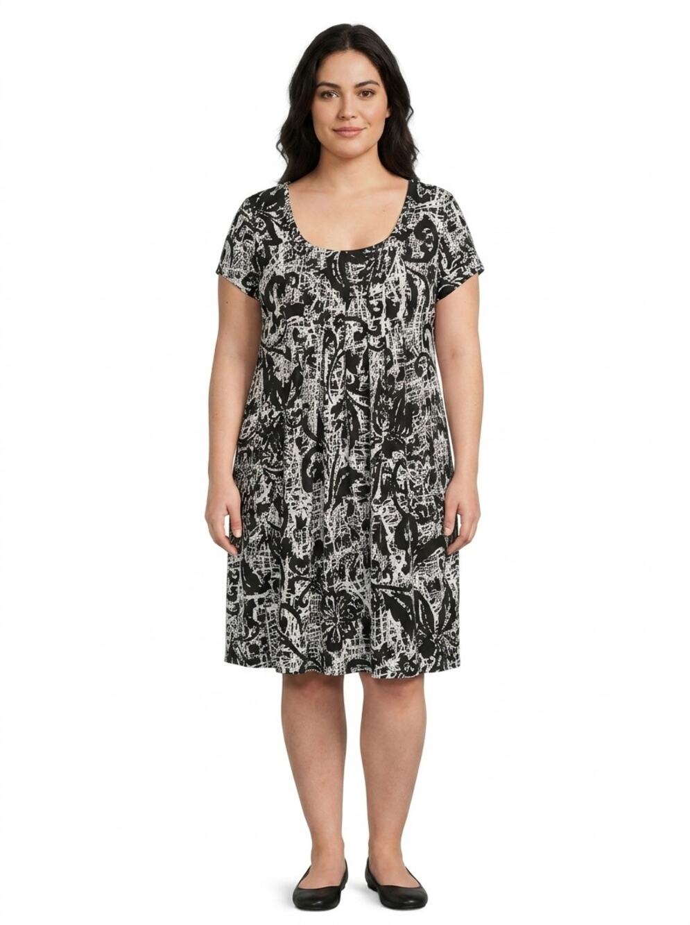 Signature By Robbie Bee Black White Paisley Scoop Neck Dress Women Size 16